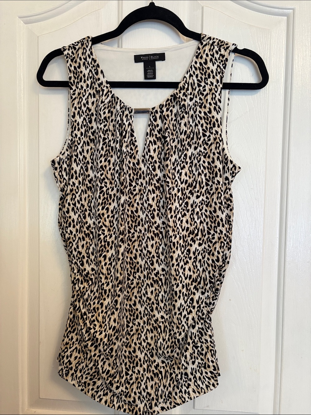 White House Black Market Cream and Black Leopard-Print Sleeveless Shell